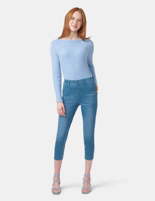 Hi-Rise Ultra Soft Denim Capri Legging sold by HUE