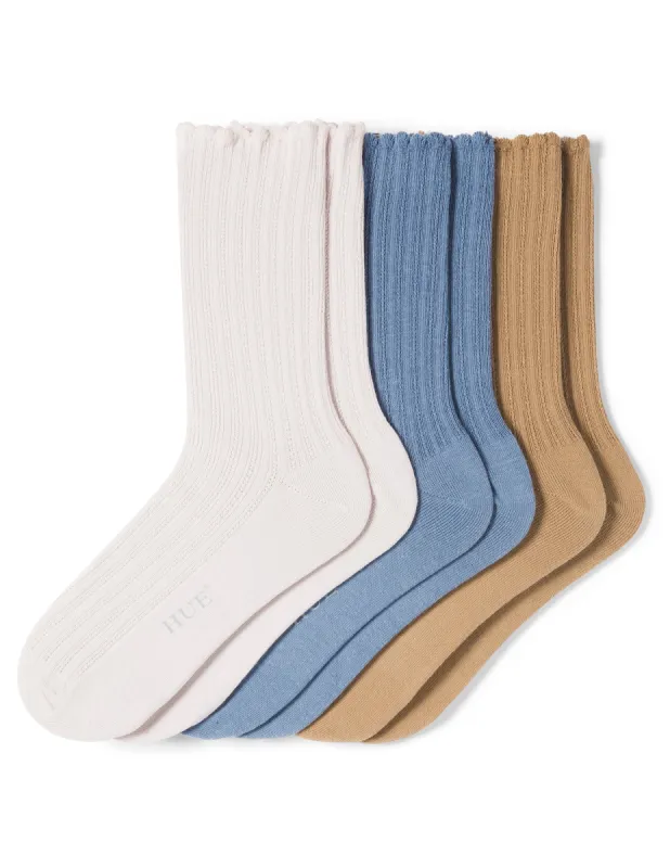 Scalloped Pointelle Crew 3 Pair Pack sold by HUE