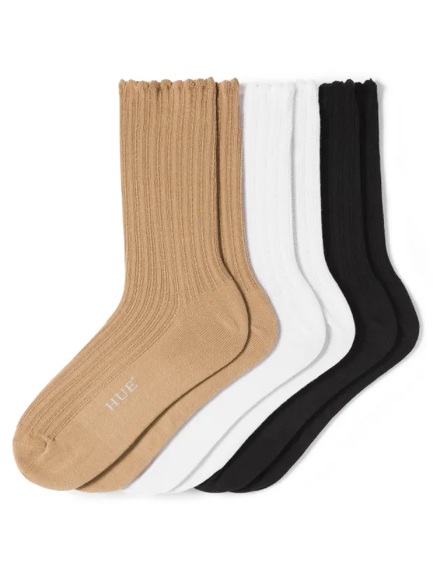Scalloped Pointelle Crew 3 Pair Pack sold by HUE