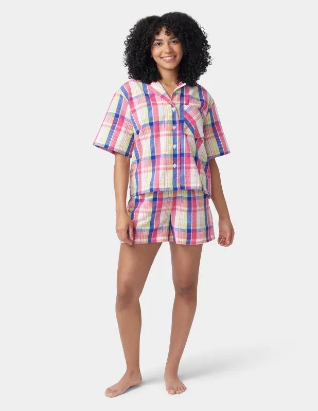 Seersucker Notch Collar Short Sleeve PJ Set sold by HUE