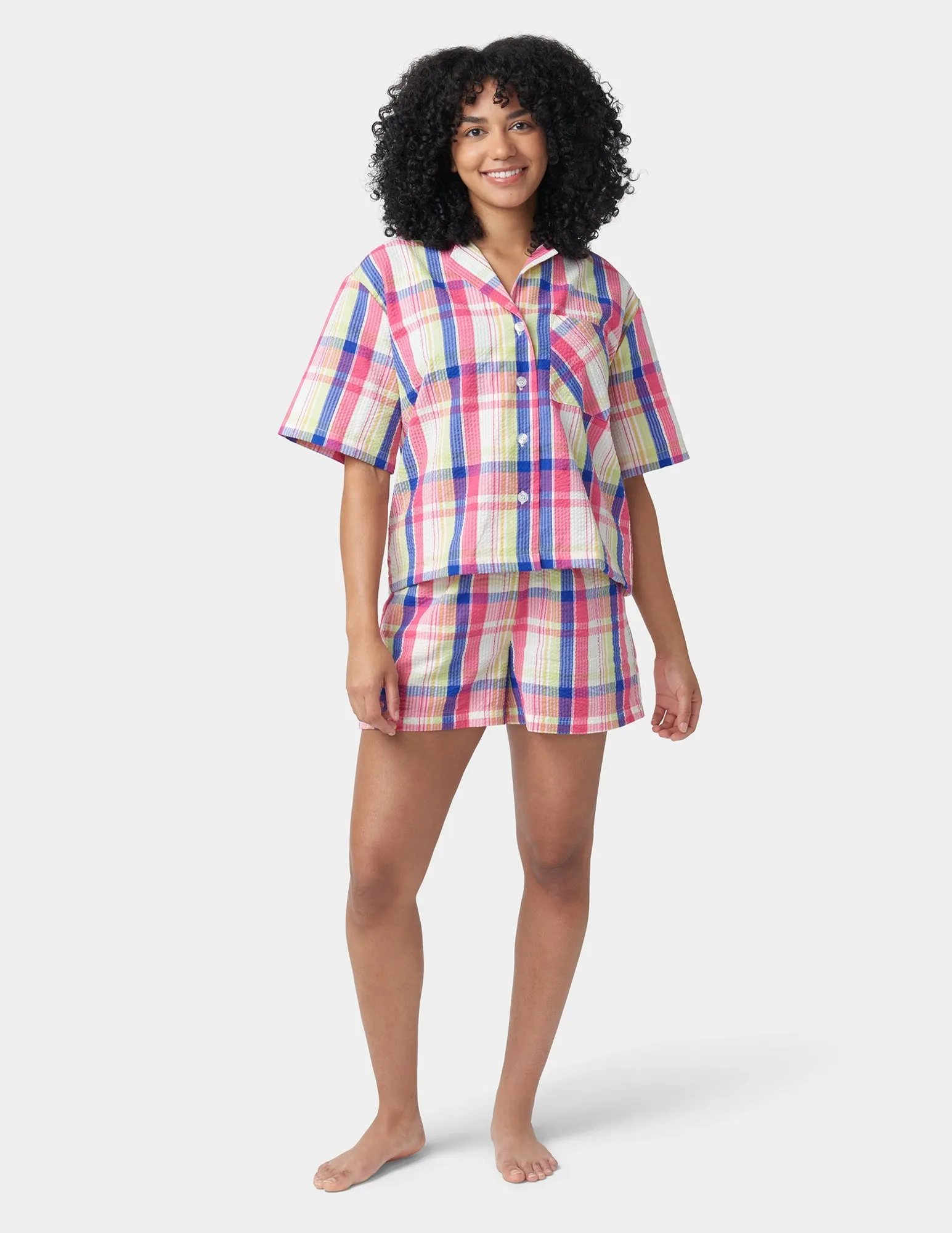Seersucker Notch Collar Short Sleeve PJ Set sold by HUE