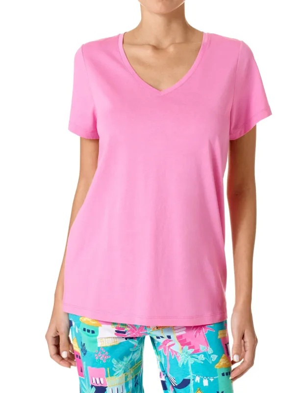 Solid Short Sleeve V-Neck PJ Tee sold by HUE