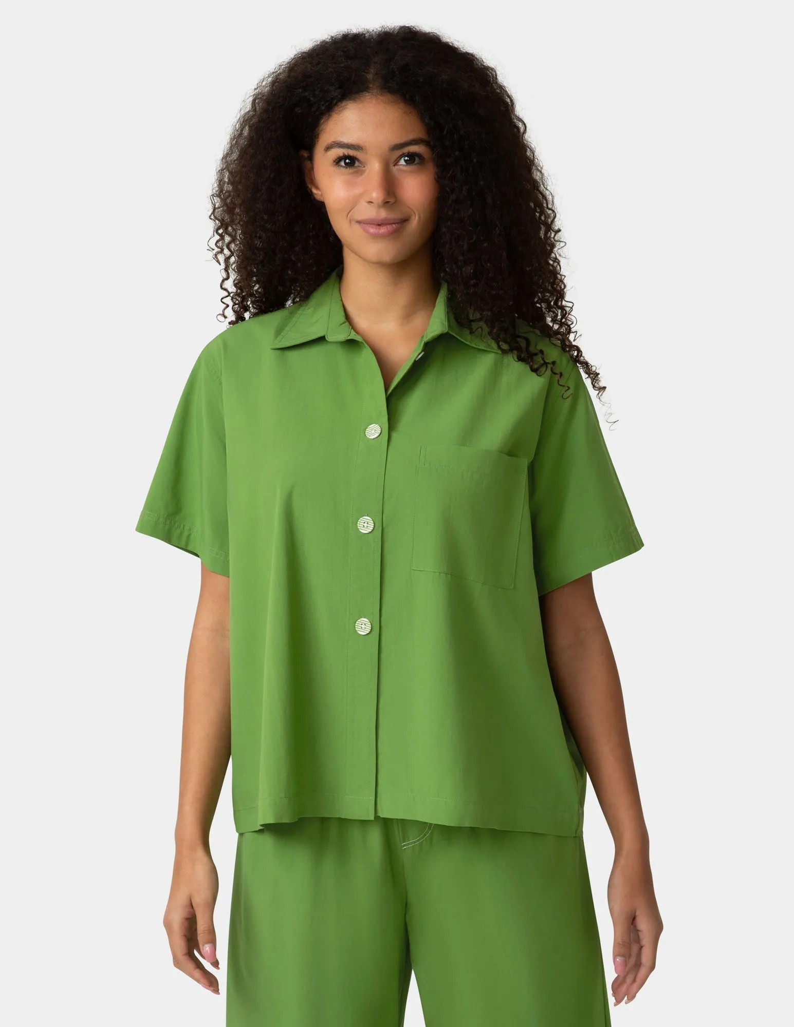 Short Sleeve Poplin Camp PJ Top sold by HUE
