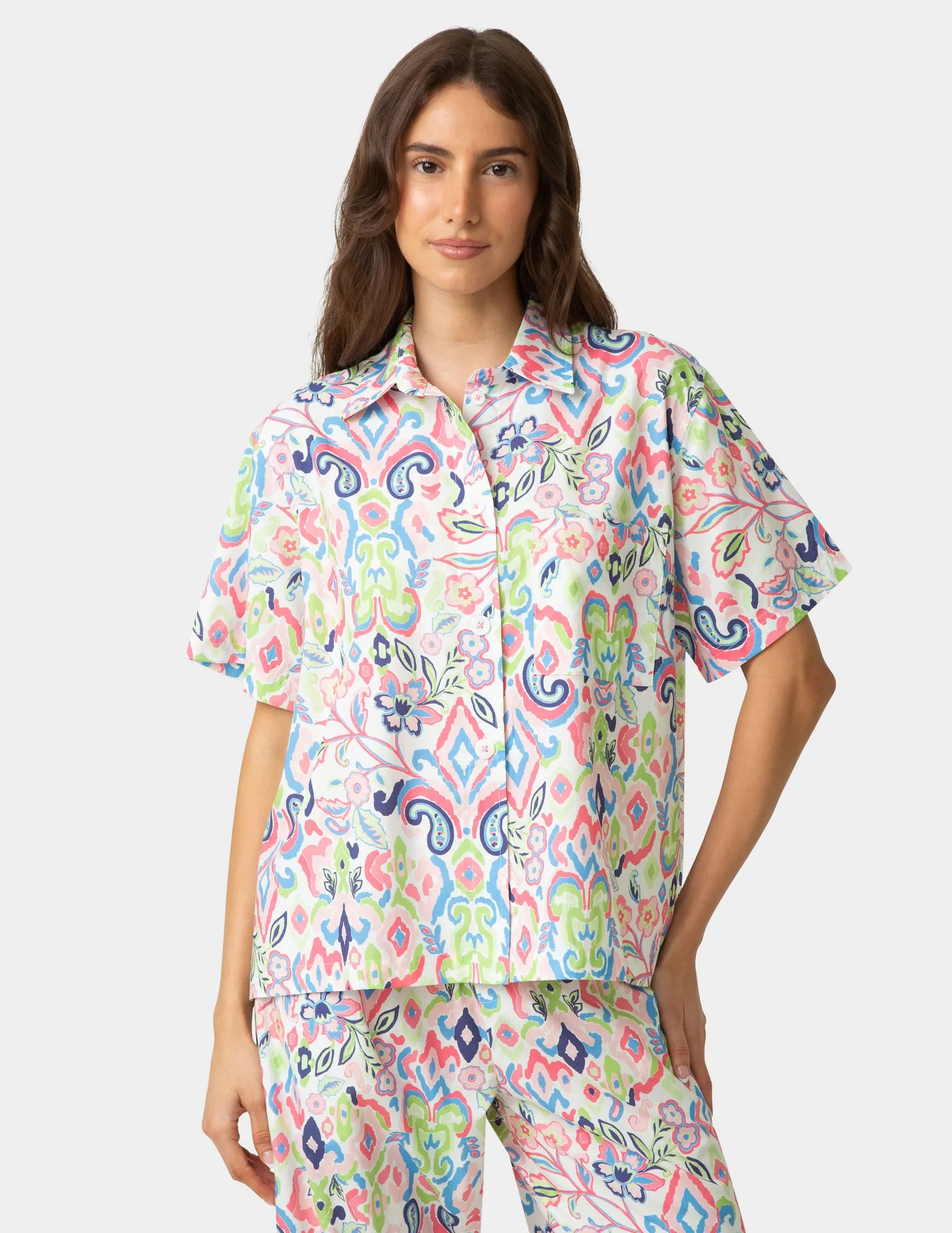 Short Sleeve Poplin Camp PJ Top sold by HUE