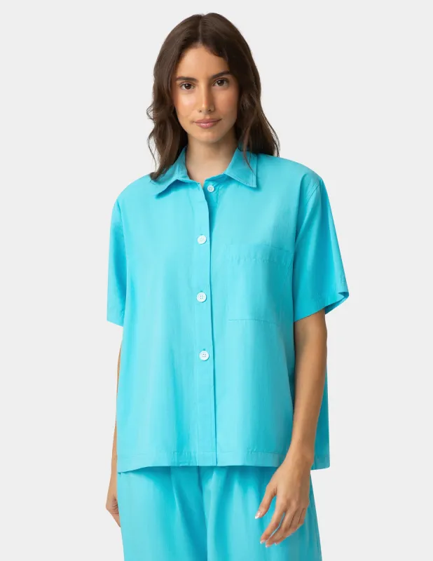Short Sleeve Poplin Camp PJ Top made by HUE