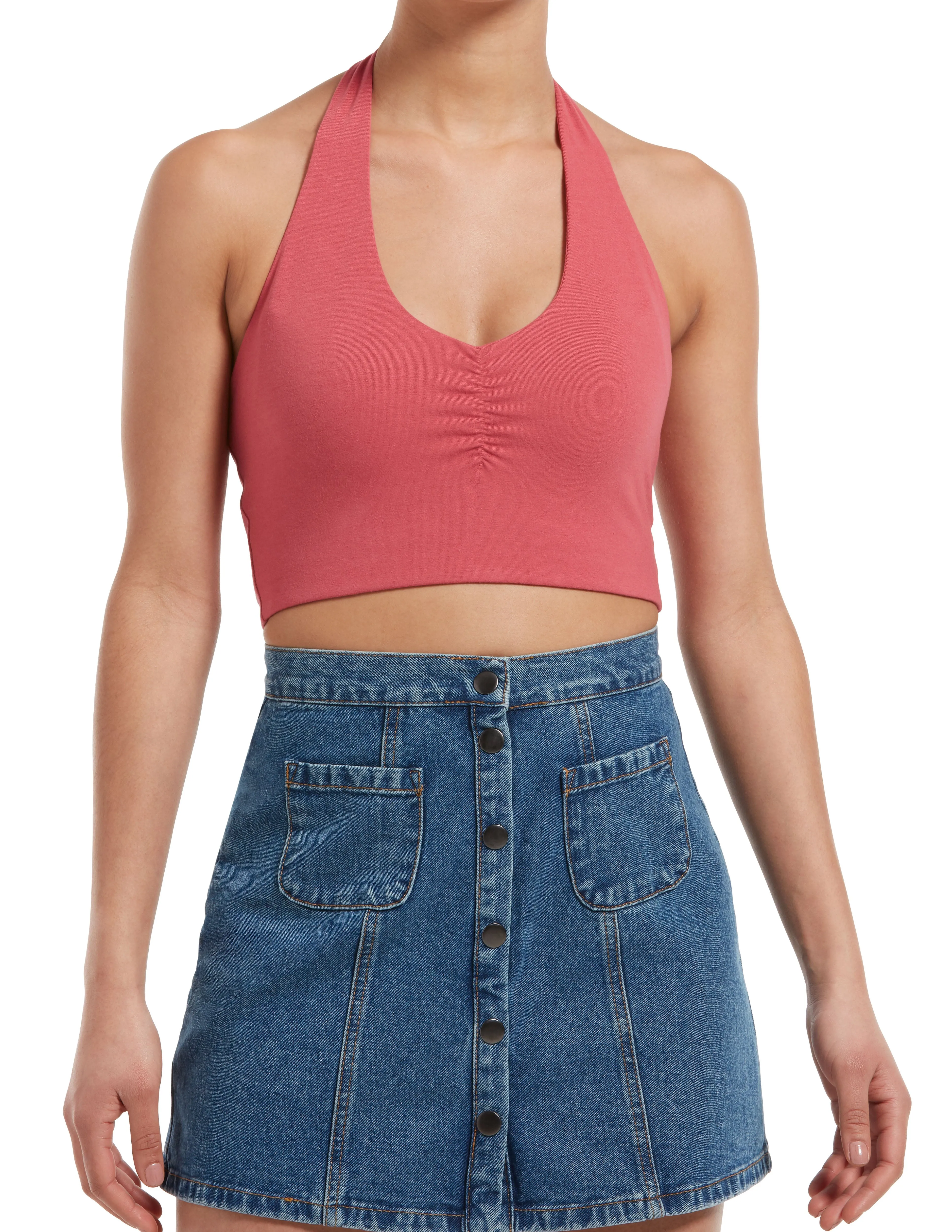 Ruched Blackout Cotton Halter Midriff Bandeau sold by HUE