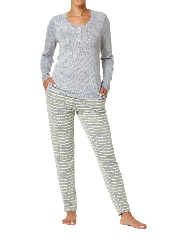 Ribbed Henley PJ Set sold by HUE