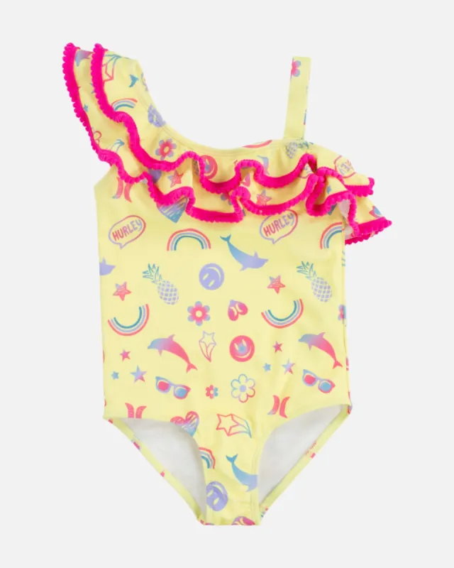 Girls' Assymetrical Ruffle One Piece Swimsuit sold by Hurley