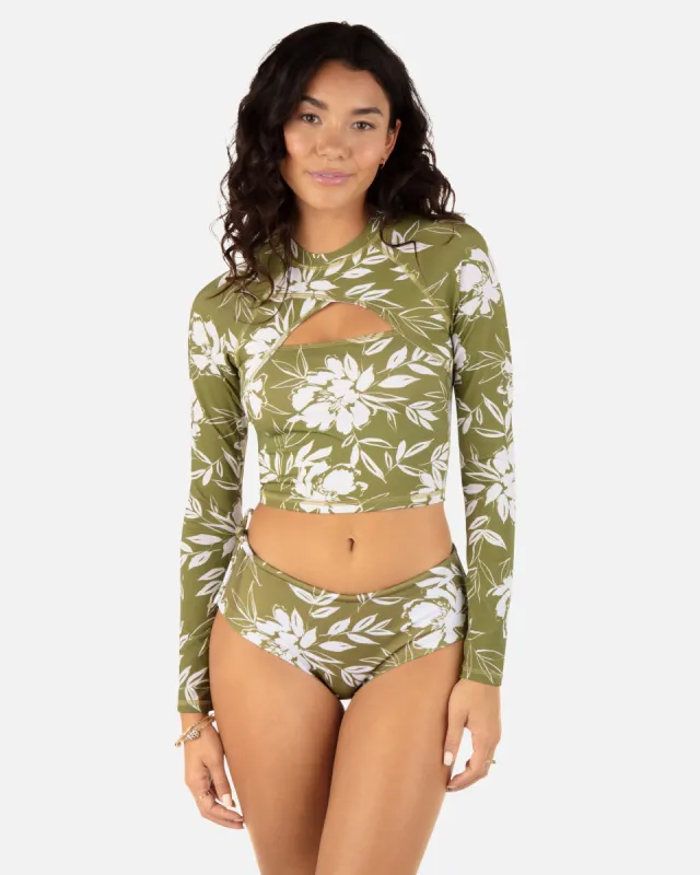 Waimea Valley Long Sleeve Cropped Cross Yoke Rashguard sold by Hurley
