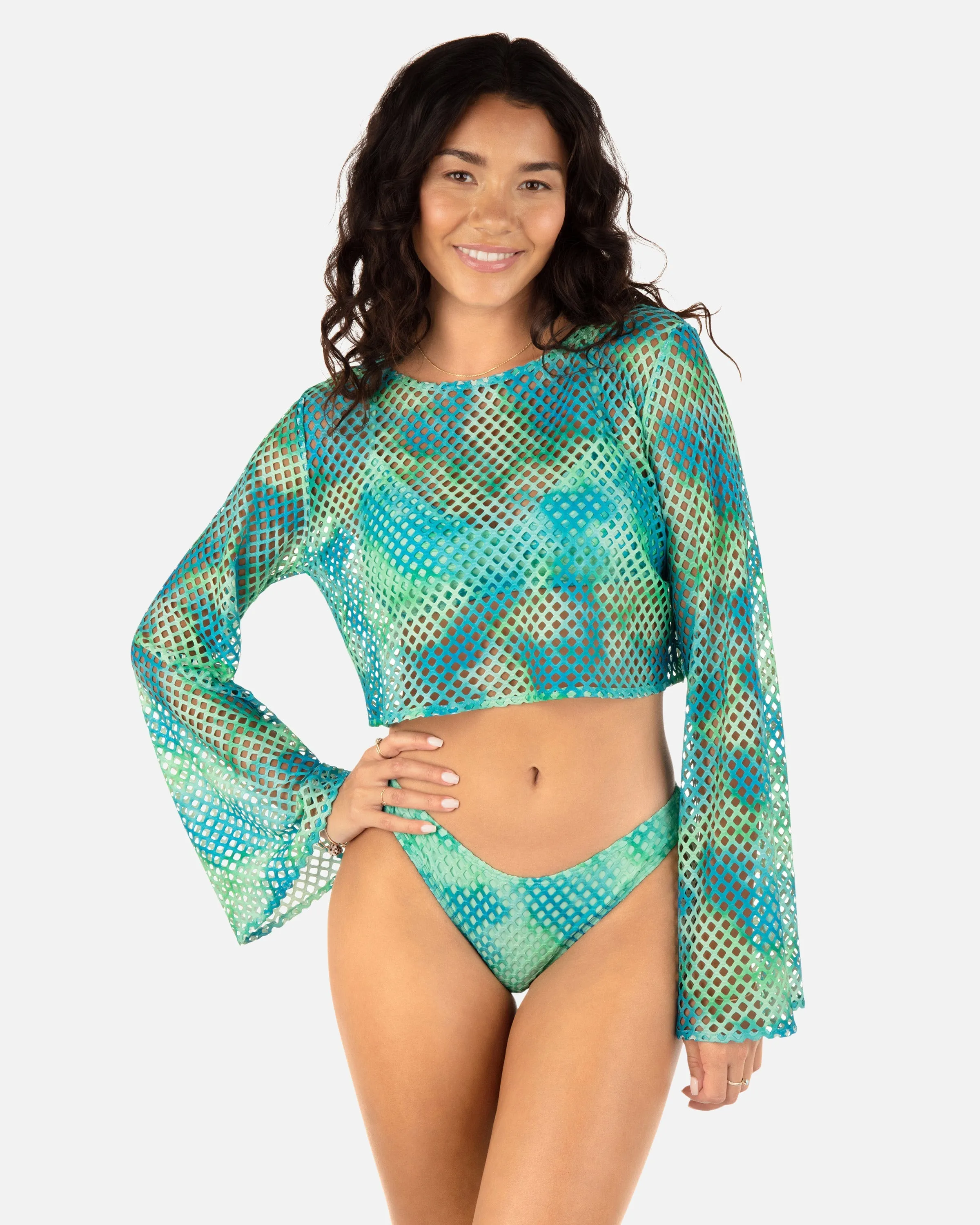 Color Wash Mesh Long Sleeve Crop Top sold by Hurley