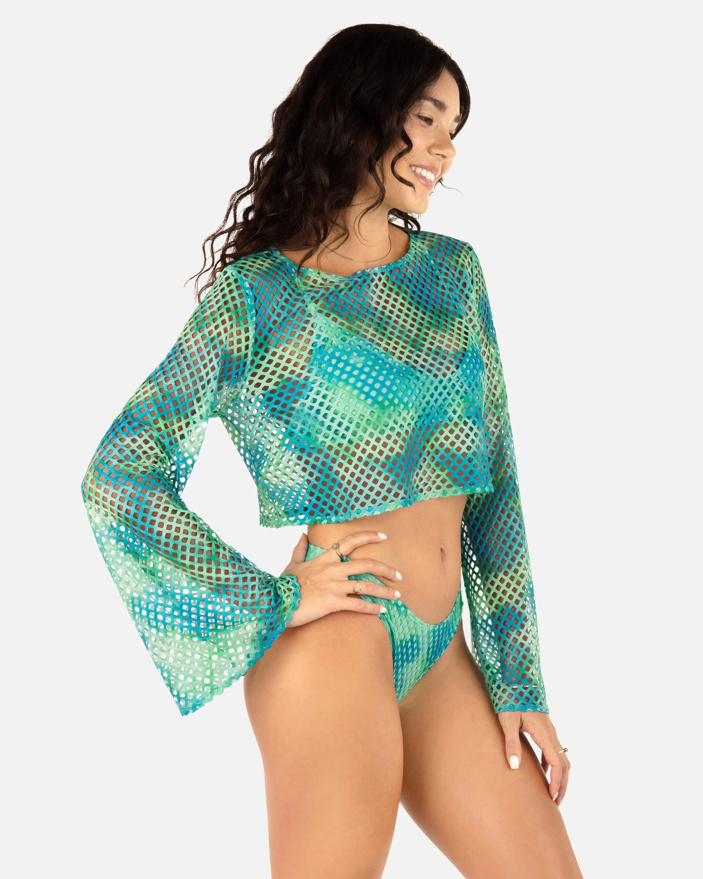 Color Wash Mesh Long Sleeve Crop Top sold by Hurley product image thumbnail 3