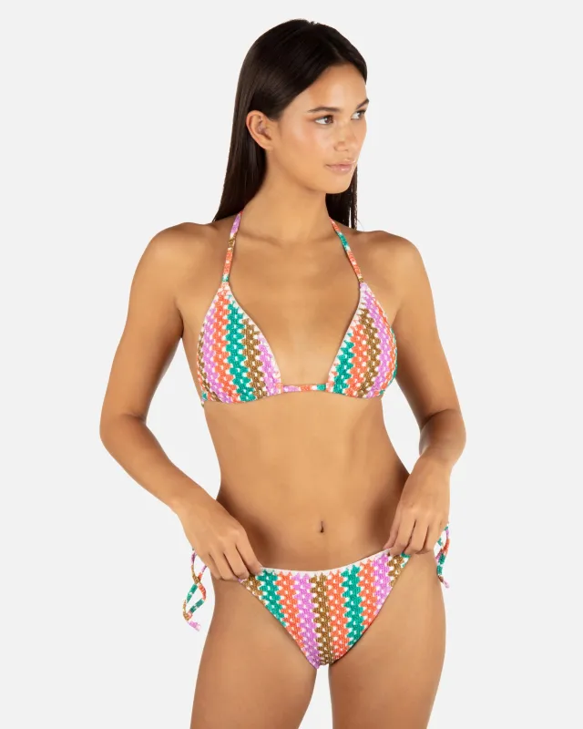 Printed Stripe Crochet Scrunch Classic Tri Top made by Hurley