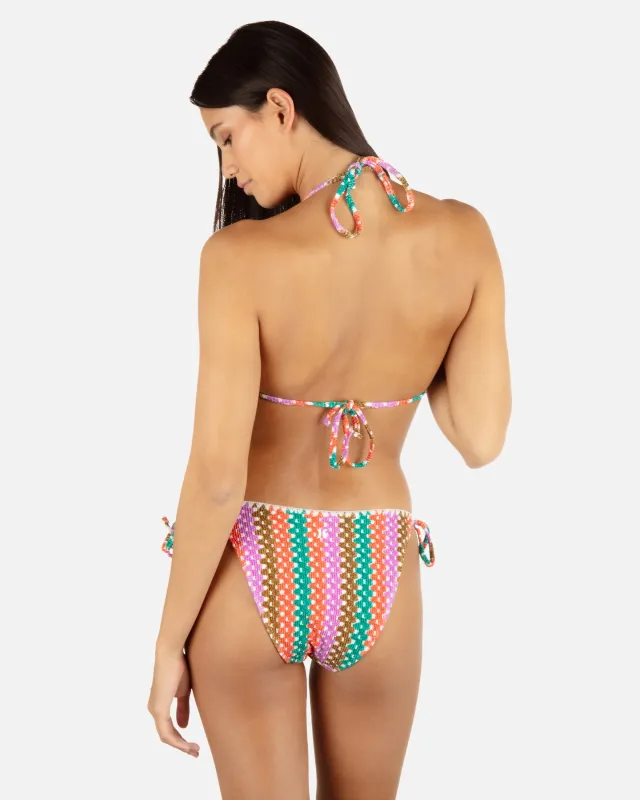 Printed Stripe Crochet Scrunch Cheeky Tie Side Bottom sold by Hurley