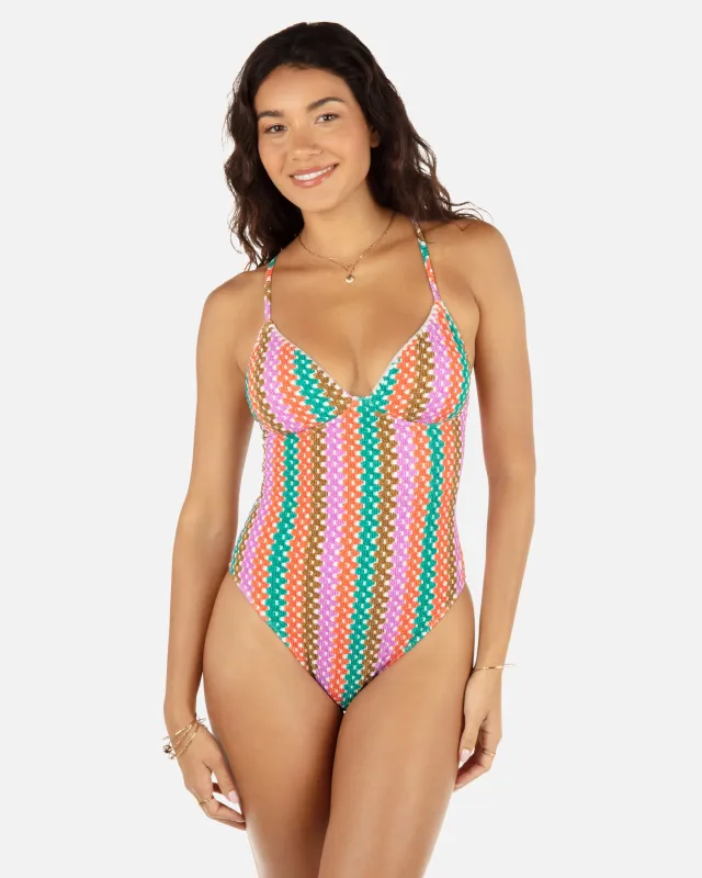 Printed Stripe Crochet Scrunch Soft Cup Moderate One Piece made by Hurley