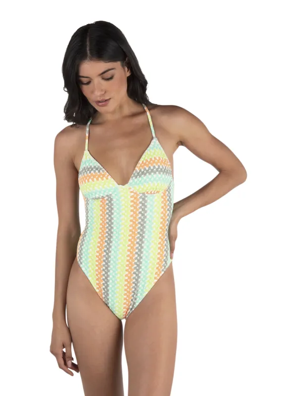 Stripe Crochet Scrunch Moderate One Piece sold by Hurley