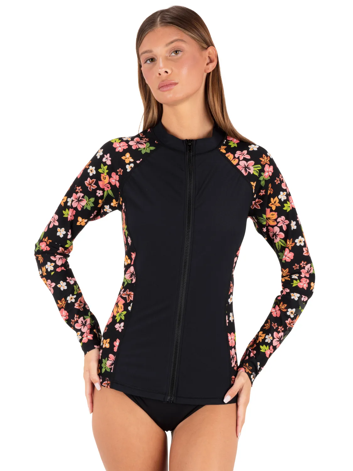 Hibiscus Dream Long Sleeve Front Zip Rashguard sold by Hurley