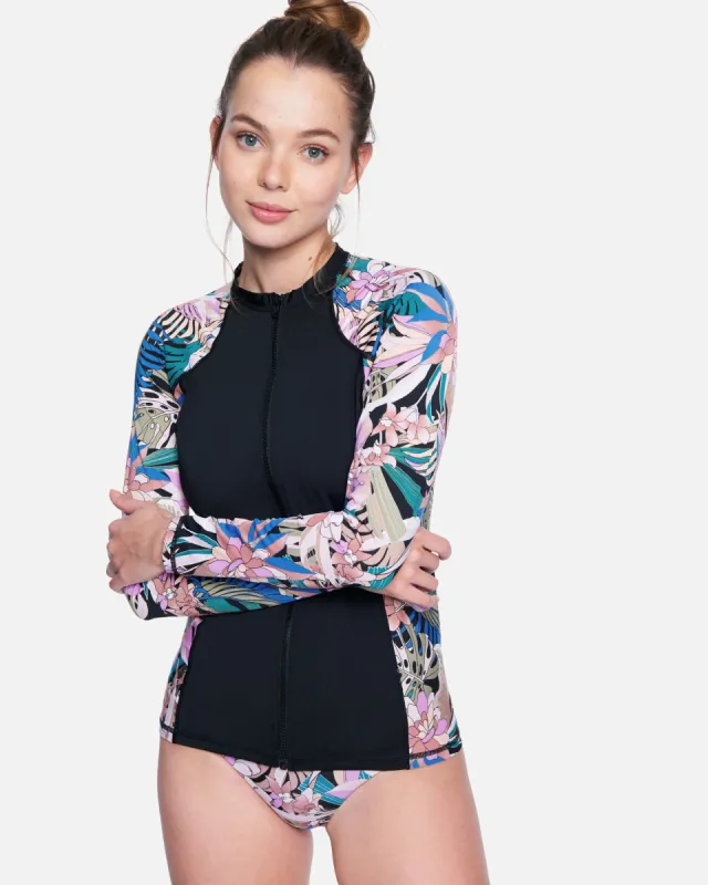 Palm Paradise Palm Paradise Long Sleeve Zip Rashguard sold by Hurley