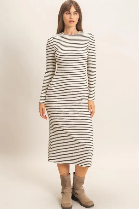 Striped Crew Neck Midi Dress made by HYFVE