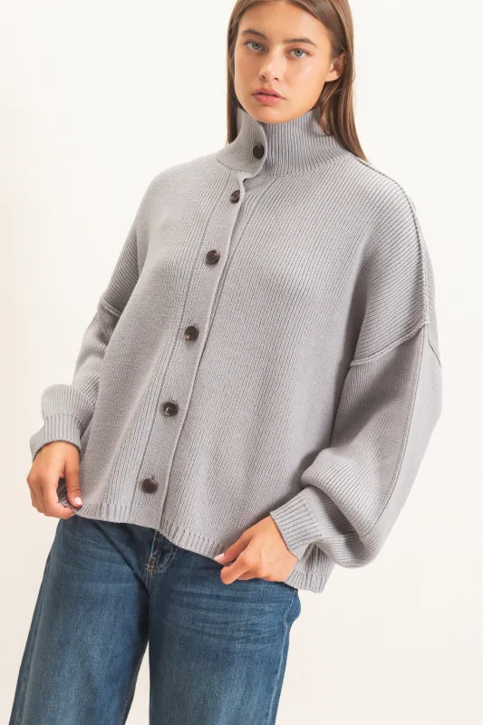 High Neck Oversized Cardigan made by Double Zero