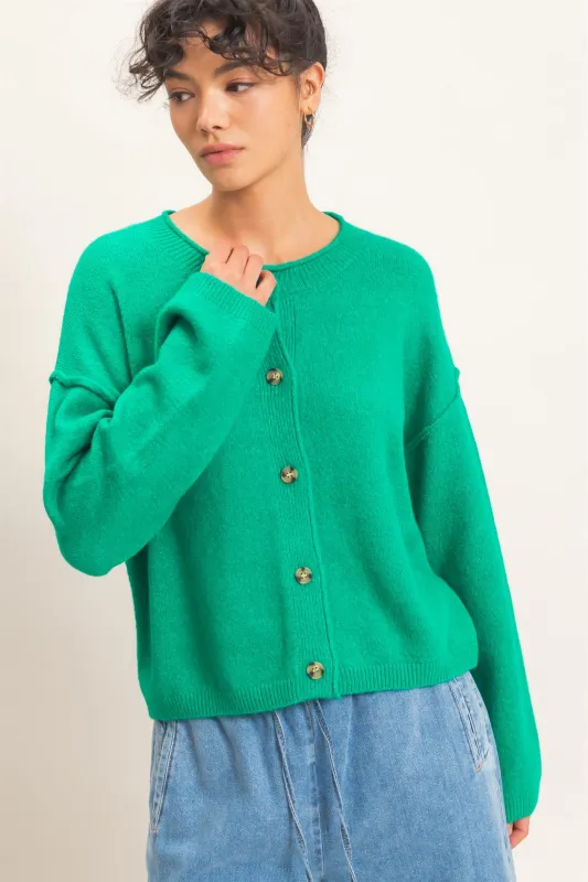 Crew Neck Loose Fit Cardigan made by Double Zero