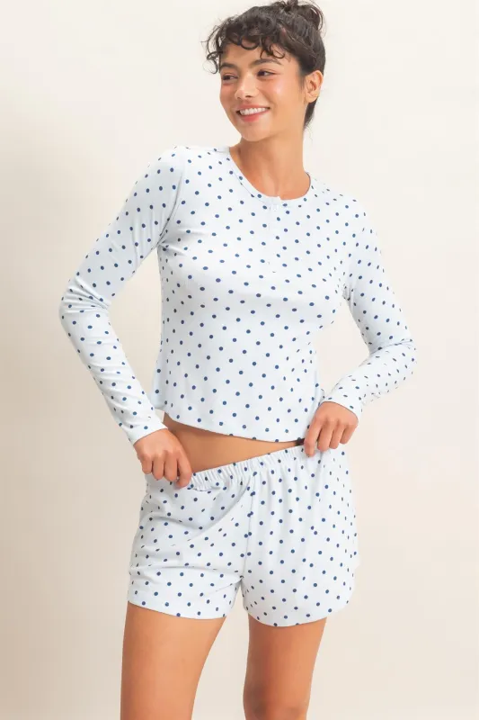 Polka Dot Henley Long Sleeve Top & Shorts Set made by Double Zero