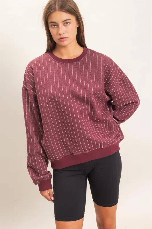 Pinstripe Crew Neck Sweatshirt made by Double Zero
