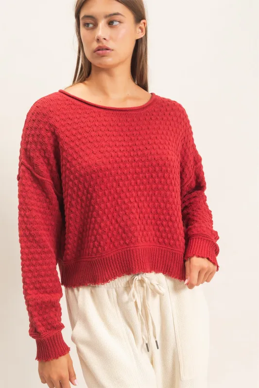 Textured Boat Neck Sweater made by Double Zero