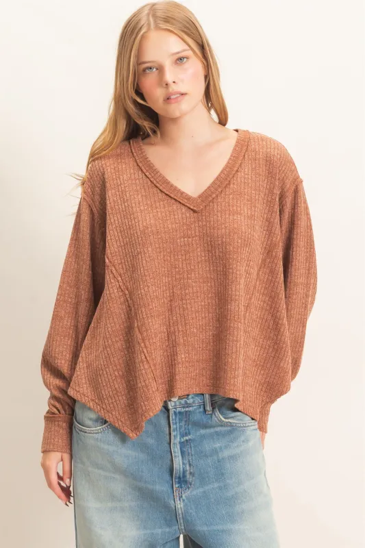 Ribbed V-Neck Knit Top made by HYFVE