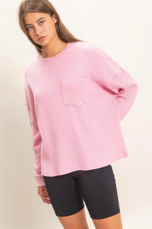 Mineral Wash Waffle Long Sleeve Top made by Double Zero