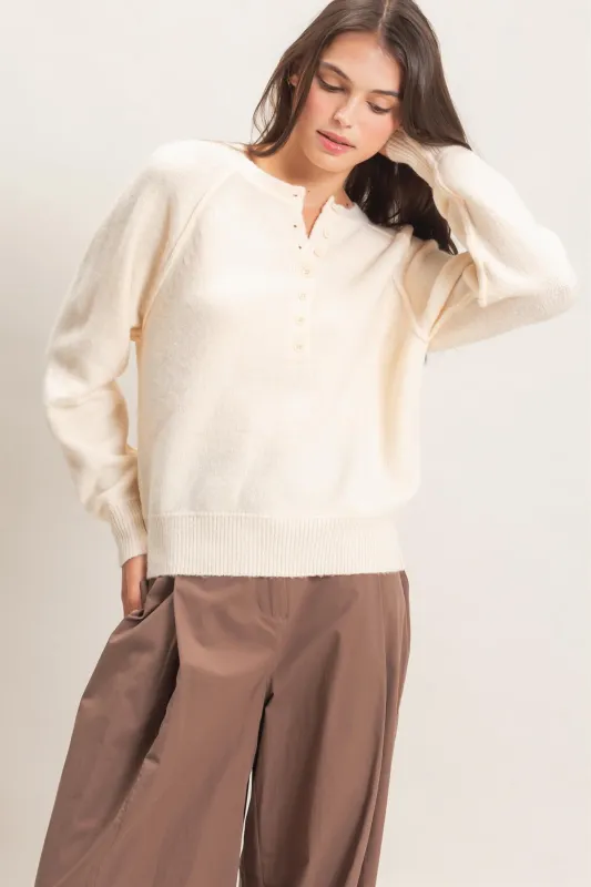 Button Front Raglan Sweater made by HYFVE