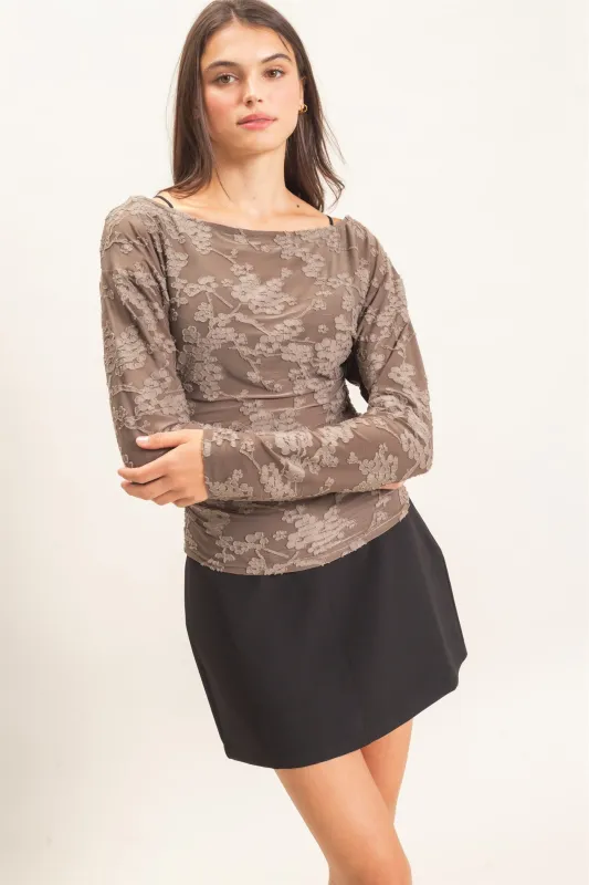 Sheer Lace Boat Neck Top made by HYFVE