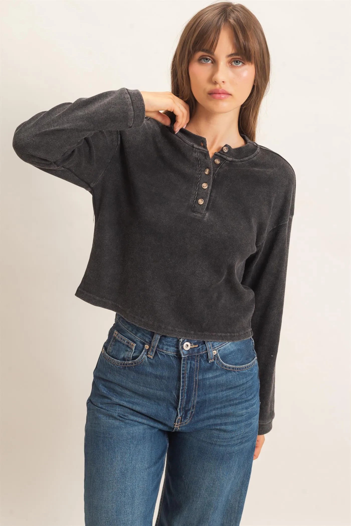 Buttoned Henley Top sold by HYFVE product image thumbnail 5