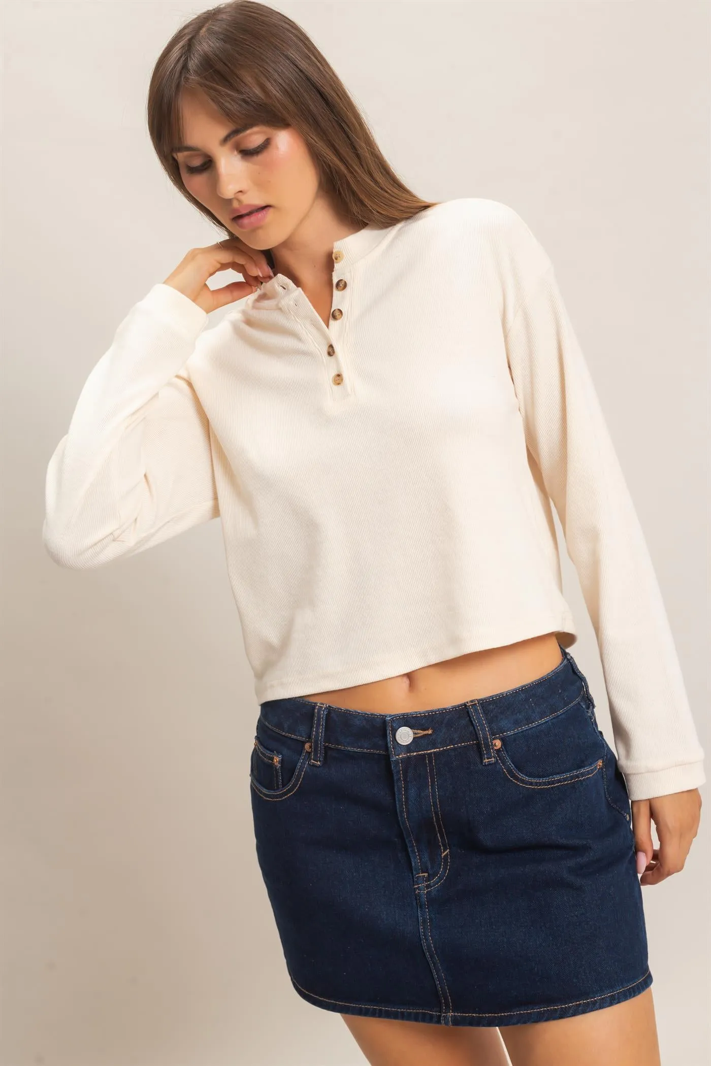 Buttoned Henley Top sold by HYFVE product image thumbnail 4