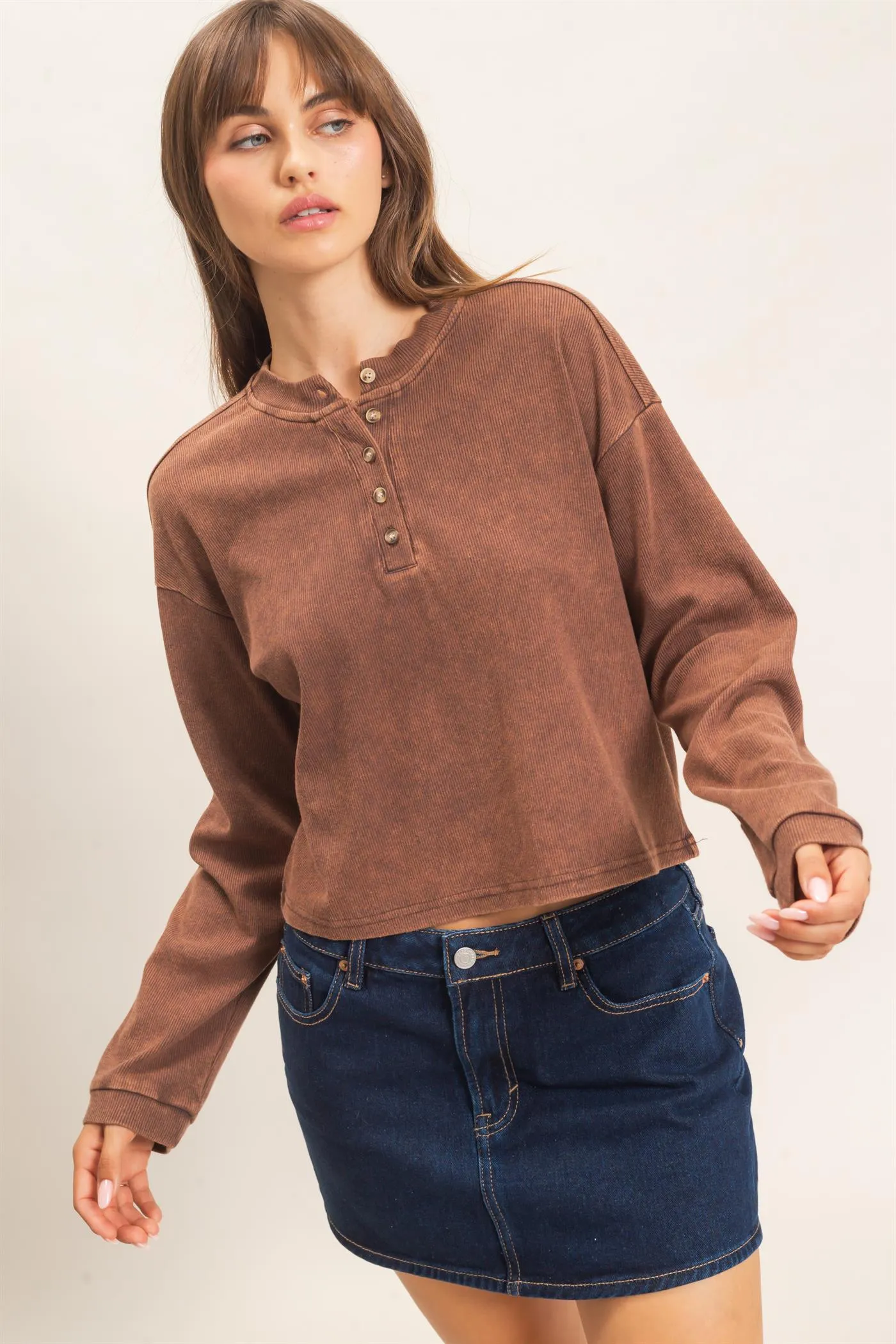 Buttoned Henley Top sold by HYFVE product image thumbnail 3