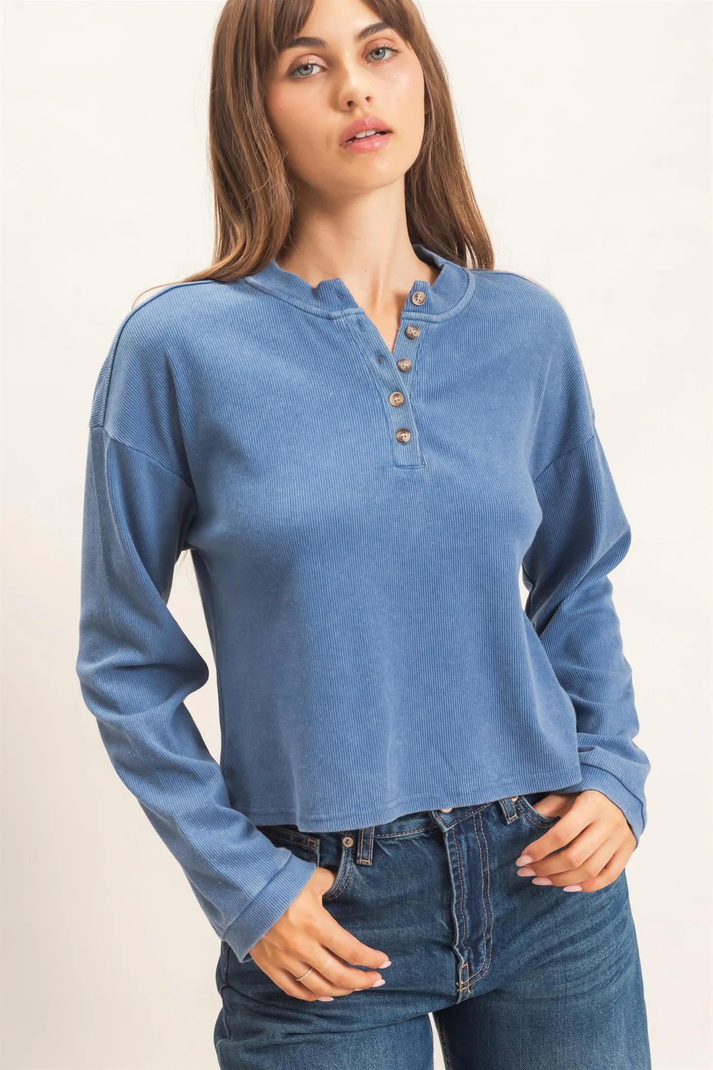Buttoned Henley Top sold by HYFVE product image thumbnail 2
