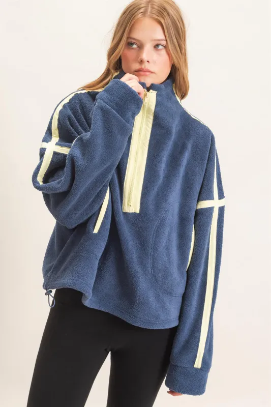 Contrast Trim Half-Zip Fleece Pullover made by HYFVE