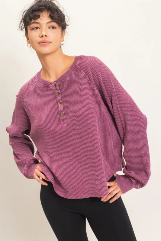 Mineral Wash Waffle Knit Henley Top made by Double Zero