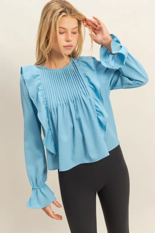 Pintuck Ruffle Detail Woven Blouse made by HYFVE