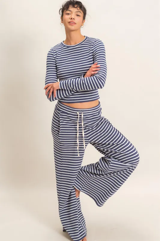Striped Waffle Long Sleeve Top & Pants Set made by Double Zero