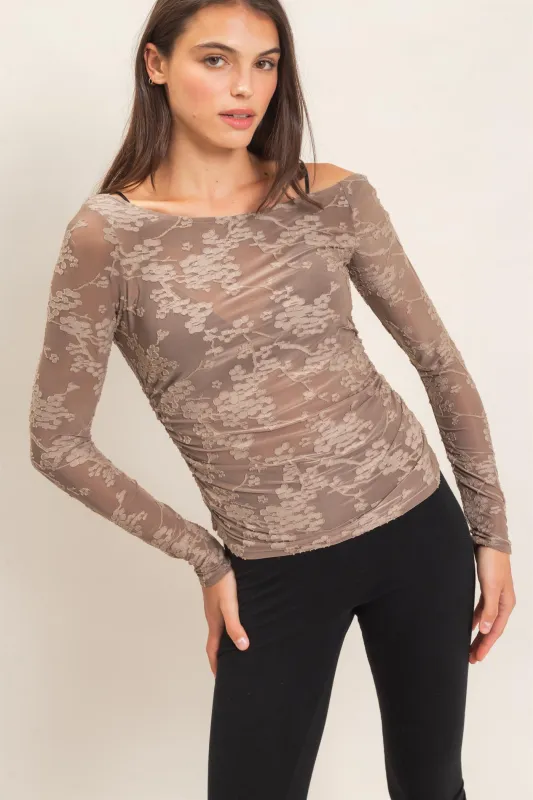 Textured Mesh Off-Shoulder Top made by HYFVE