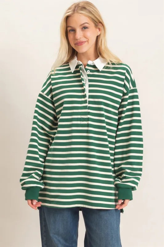 Striped Polo Long Sleeve Top made by HYFVE