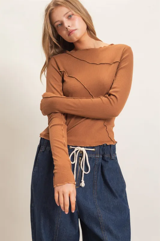 Ruffled Ribbed Long Sleeve Top made by HYFVE