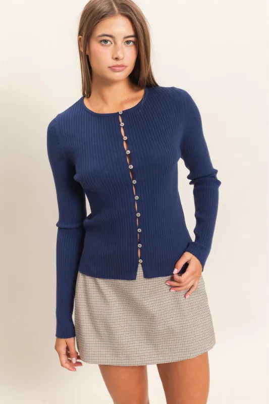 Ribbed Button Front Cardigan made by Double Zero