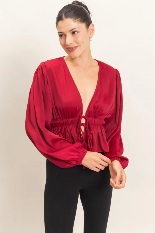 Plunging Tie-Front Blouse made by HYFVE