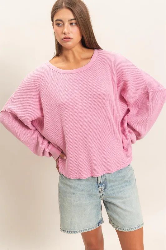 Mineral Wash Waffle Oversized Top made by Double Zero