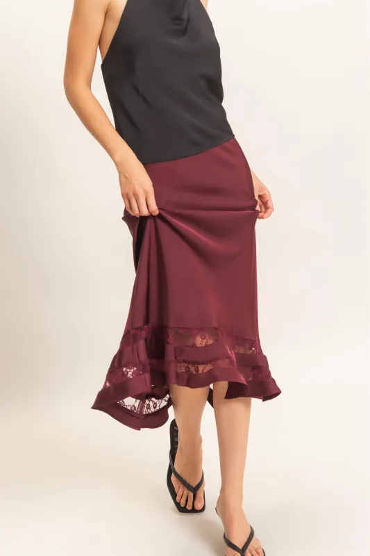 Bias Cut Satin Skirt With Lace Hem made by HYFVE