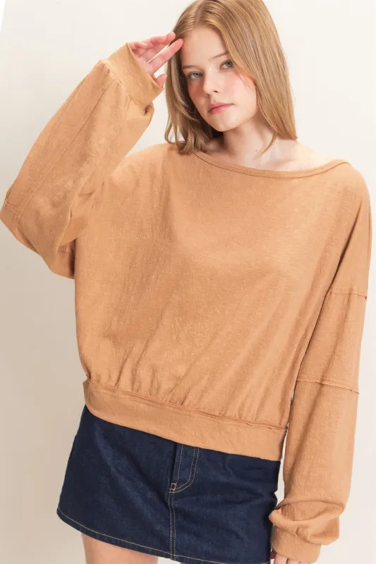 Relaxed Boat Neck Long Sleeve Top made by HYFVE