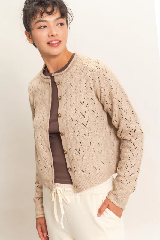 Pointelle Knit Button Front Cardigan made by Double Zero