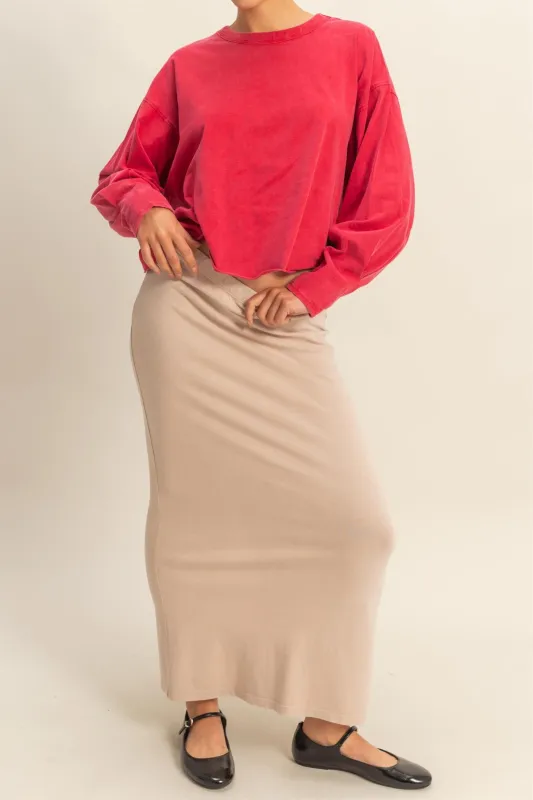 Mid-Rise Mineral Washed Casual Maxi Skirt made by Double Zero
