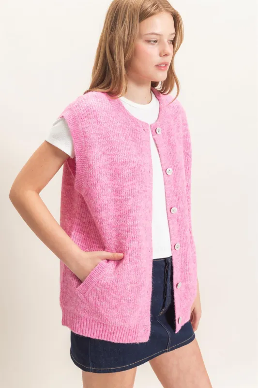 Sleeveless Button-Up Sweater Vest made by HYFVE